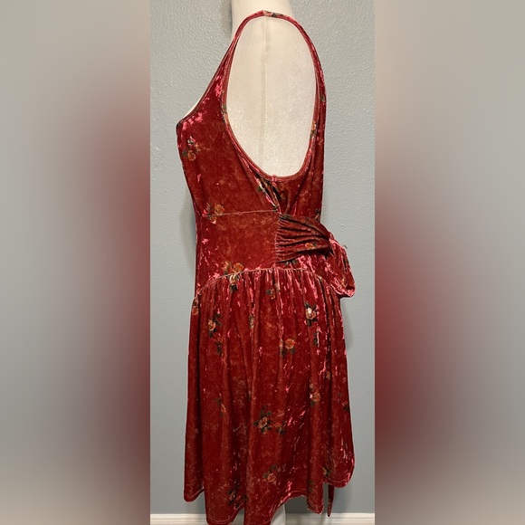 Rust Crushed Velvet Floral Dress Open Back Bow Y2K Fairycore Whimsigoth 2XL NWT - Picture 4 of 11
